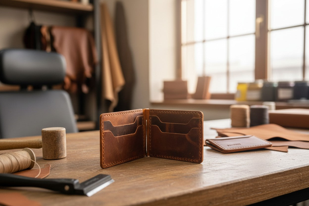 Bavoren Handmade Top Grain Leather Money Clip Wallet - Minimalist Slim Card Holder