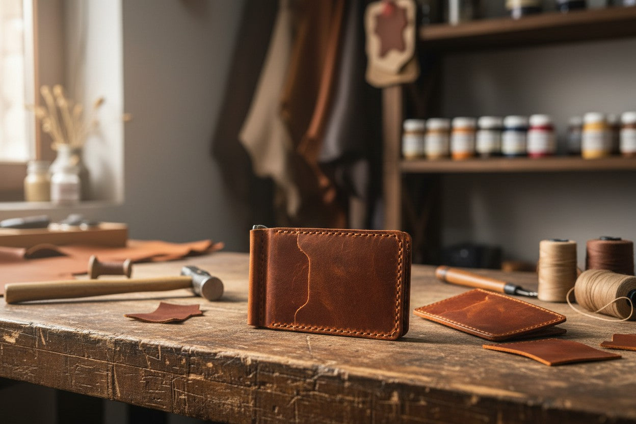Bavoren Handmade Top Grain Leather Money Clip Wallet - Minimalist Slim Card Holder